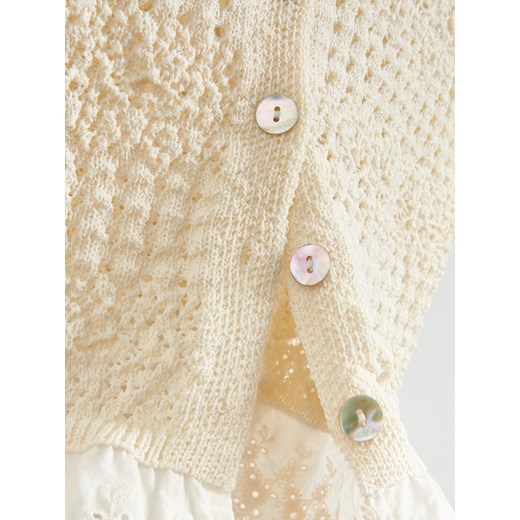 Reserved - Ażurowy kardigan - kremowy Reserved L Reserved