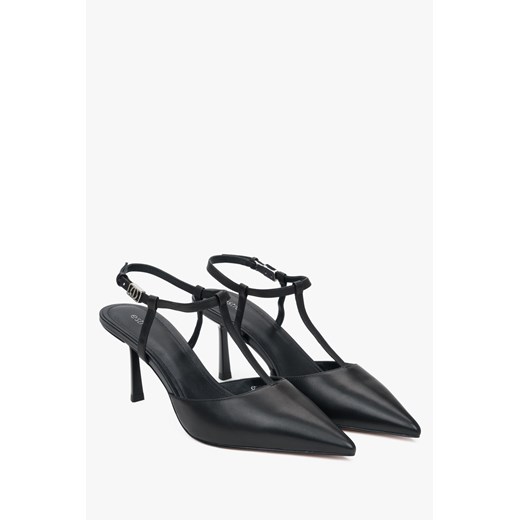 Estro: Czarne czółenka damskie typu slingback na szpilce z czubkiem w szpic ze sklepu Estro w kategorii Czółenka - zdjęcie 184535761