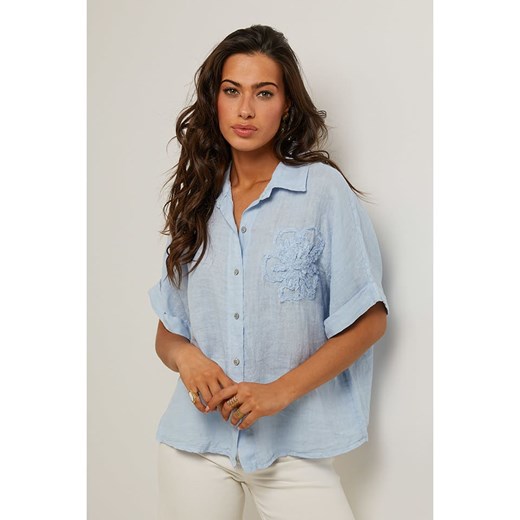 Le Monde du Lin Lniana bluzka w kolorze błękitnym Le Monde Du Lin 40/42 okazyjna cena Limango Polska