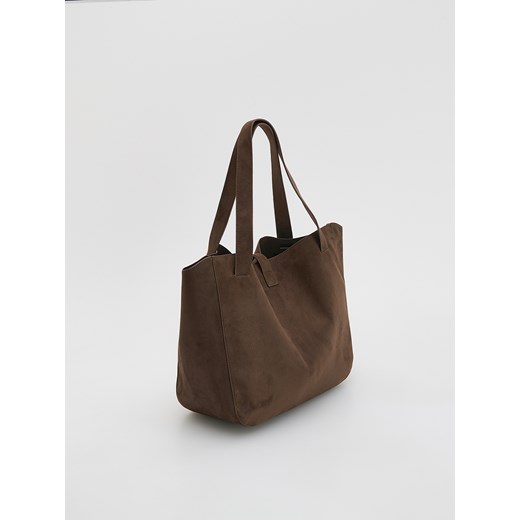 Reserved - Torebka shopper z imitacji zamszu - ciemnobrązowy Reserved ONE SIZE Reserved