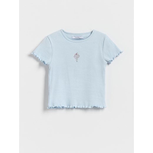 Reserved - Prążkowany t-shirt z aplikacją - jasnoniebieski ze sklepu Reserved w kategorii Bluzki dziewczęce - zdjęcie 184542261