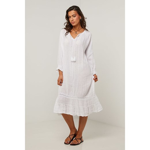 Le Monde du Lin Lniana sukienka w kolorze białym Le Monde Du Lin 36/38 okazyjna cena Limango Polska