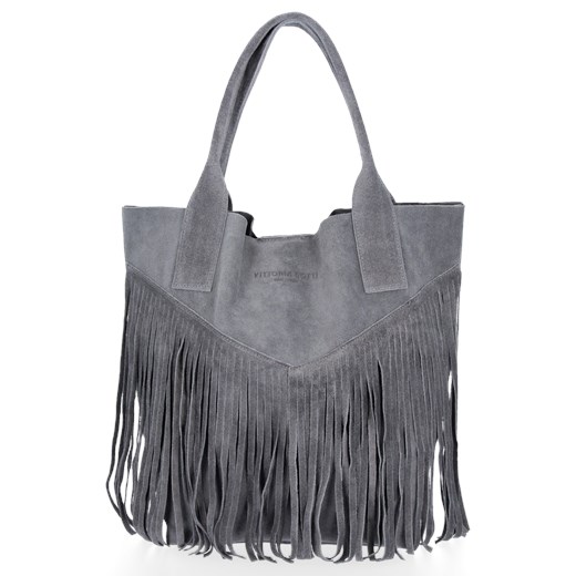 Firmowy Włoski Shopper w stylu Boho Vittoria Gotti Szara ze sklepu PaniTorbalska w kategorii Torby Shopper bag - zdjęcie 184544160