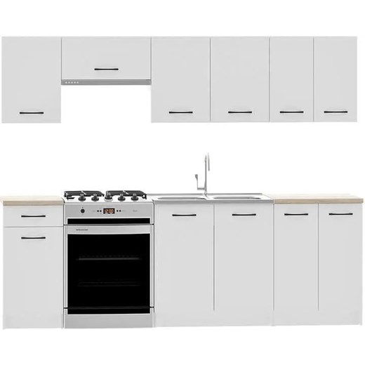 Biały komplet mebli kuchennych 240 cm T7-G68 ze sklepu Edinos.pl w kategorii Meble kuchenne - zdjęcie 184544534