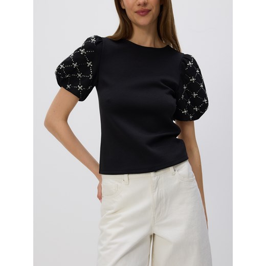 Reserved - Bluzka z ozdobnymi rękawami - czarny Reserved M Reserved