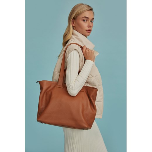 Estro: Brązowa duża torebka damska ze skóry naturalnej ze sklepu Estro w kategorii Torby Shopper bag - zdjęcie 184550844