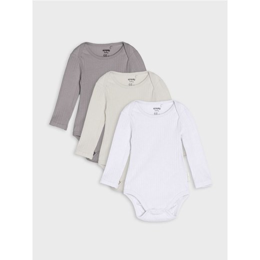 Sinsay - Body z prążkowanej dzianiny 3 pack - biały ze sklepu Sinsay w kategorii Odzież dla niemowląt - zdjęcie 184551114
