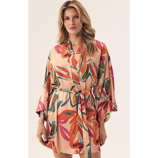 Esotiq satynowy szlafrok damski Rascal 43260-32X, Kolor pomarańczowy-wzór, Rozmiar L/XL, Esotiq ze sklepu Intymna w kategorii Szlafroki damskie - zdjęcie 184552994