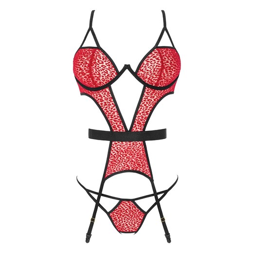 Gorset damski koronkowy i otwarte figi Porigelia, Kolor czerwono-czarny, Rozmiar L/XL, Passion ze sklepu Intymna w kategorii Gorsety - zdjęcie 184553061