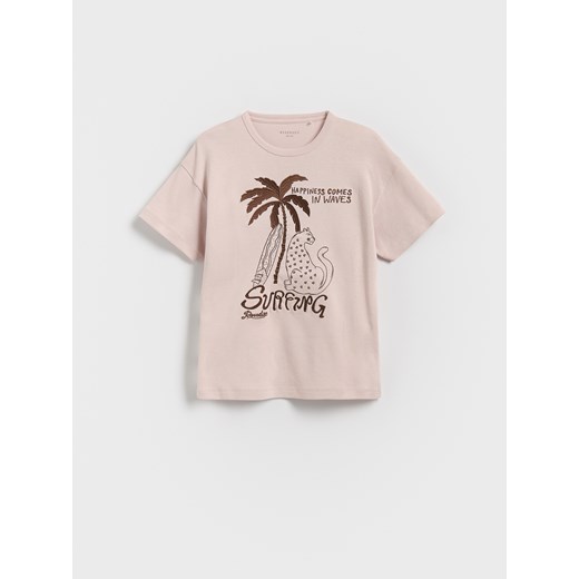 Reserved - T-shirt z haftem i cekinami - pastelowy róż ze sklepu Reserved w kategorii Bluzki dziewczęce - zdjęcie 184555950