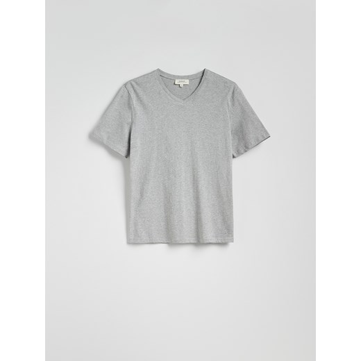 Reserved - T-shirt slim z dekoltem V - jasnoszary Reserved XL okazyjna cena Reserved