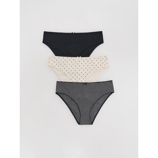 Reserved - Bawełniane majtki typu bikini 3 pack - czarny ze sklepu Reserved w kategorii Majtki damskie - zdjęcie 184556124