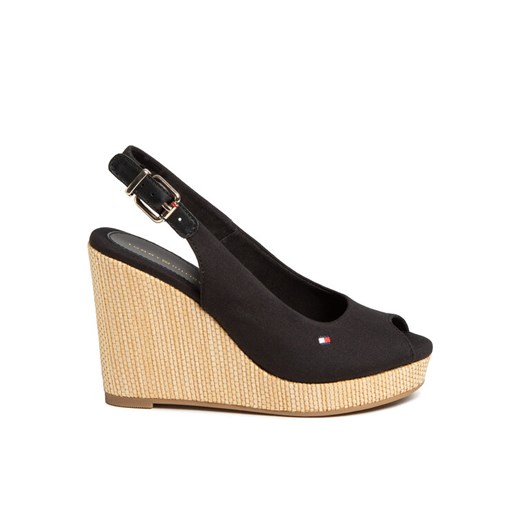 Espadryle Tommy Hilfiger Iconic Elena Sling Back Wedge FW0FW04789 Czarny ze sklepu eobuwie.pl w kategorii Sandały damskie - zdjęcie 184557230
