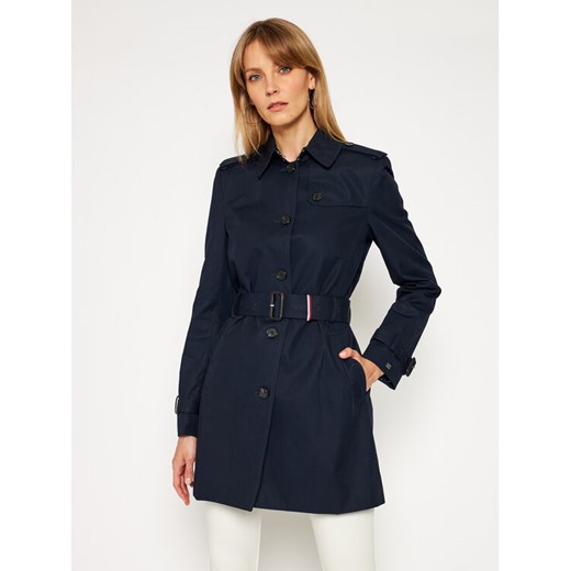 Tommy Hilfiger Trencz Heritage Single WW0WW24966 Granatowy Regular Fit ze sklepu MODIVO w kategorii Płaszcze damskie - zdjęcie 184560750