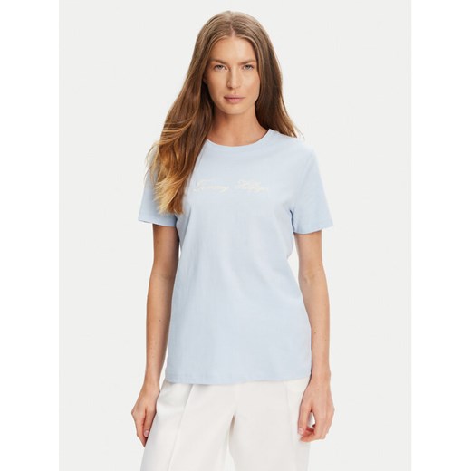 Tommy Hilfiger T-Shirt Script WW0WW45746 Błękitny Regular Fit ze sklepu MODIVO w kategorii Bluzki damskie - zdjęcie 184562183