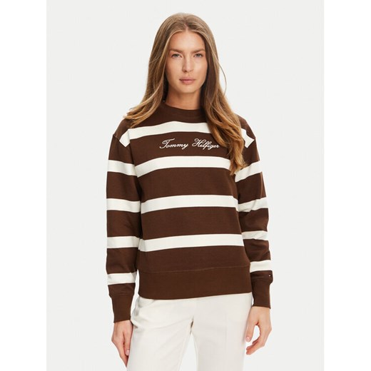 Tommy Hilfiger Bluza Script WW0WW45743 Brązowy Regular Fit ze sklepu MODIVO w kategorii Bluzy damskie - zdjęcie 184562200