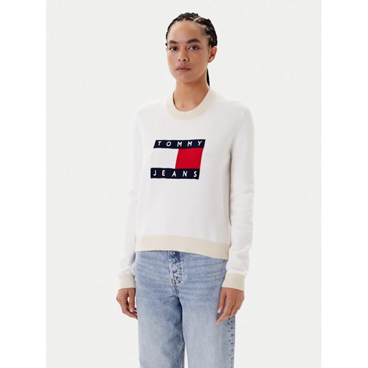 Tommy Jeans Sweter Colorblock Flag DW0DW20970 Biały Regular Fit ze sklepu MODIVO w kategorii Swetry damskie - zdjęcie 184562274