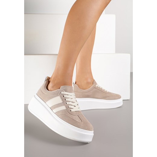 Ciemnobeżowe Sneakersy Klasyczne Tenisówki na Grubej Podeszwie z Koturnem Adessia ze sklepu renee.pl w kategorii Buty sportowe damskie - zdjęcie 184563380