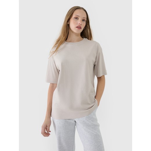 Damski t-shirt oversize 4F 4FRSS25TTSHF2694 - beżowy ze sklepu Sportstylestory.com w kategorii Bluzki damskie - zdjęcie 184563923