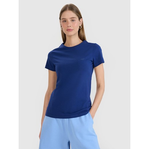 Damski t-shirt basic 4F 4FWMM00TTSHF2255 - granatowy ze sklepu Sportstylestory.com w kategorii Bluzki damskie - zdjęcie 184564032