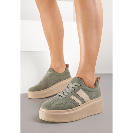 Zielone Sneakersy Kultowe Tenisówki na Platformie z Koturnem Elisara ze sklepu born2be.pl w kategorii Buty sportowe damskie - zdjęcie 184564392