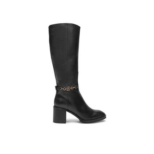 Tommy Hilfiger Kozaki Th Chain Leather Long Boot FW0FW08182 Czarny ze sklepu MODIVO w kategorii Kozaki damskie - zdjęcie 184565164
