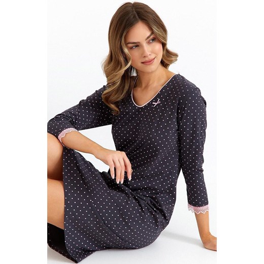 Koszula nocna damska z długim rękawem plus size 482, Kolor grafitowy-wzór, Rozmiar XXL, Cana ze sklepu Primodo w kategorii Koszule nocne - zdjęcie 184569101