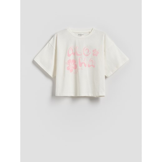 Reserved - Bawełniany t-shirt z nadrukiem - złamana biel ze sklepu Reserved w kategorii Bluzki dziewczęce - zdjęcie 184573541