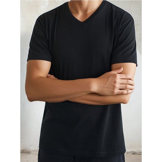 Sinsay - Koszulka z dekoltem w serek w stylu basic - czarny ze sklepu Sinsay w kategorii T-shirty męskie - zdjęcie 184574782