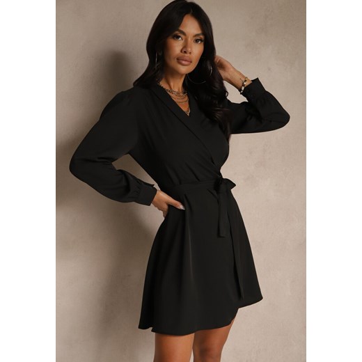 Czarna Sukienka z Kopertowym Dekoltem i Paskiem Naliama Renee L renee.pl