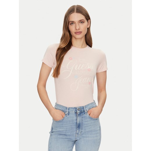 Guess Jeans T-Shirt W5GI24 J1314 Beżowy Regular Fit ze sklepu MODIVO w kategorii Bluzki damskie - zdjęcie 184575351