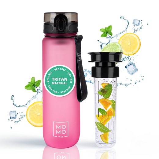 Butelka na wodę MOMO WAY różowa BPA Free ze sklepu Sklep SOXO w kategorii Bidony i butelki - zdjęcie 184576071