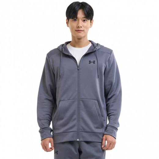 Męska bluza treningowa z kapturem Under Armour UA Armour Fleece Fz Hoodie - szara ze sklepu Sportstylestory.com w kategorii Bluzy męskie - zdjęcie 184576471