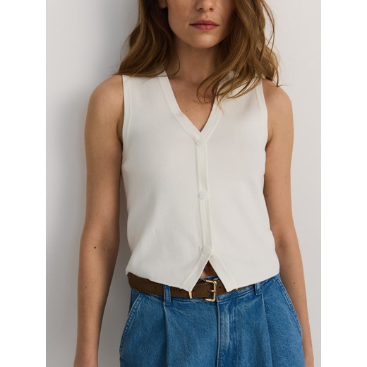 Reserved - Dzianinowa kamizelka z wiskozą - złamana biel Reserved S okazja Reserved