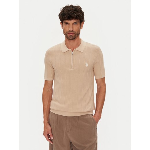 U.S. Polo Assn. Polo MUP3369 Beżowy Slim Fit ze sklepu MODIVO w kategorii T-shirty męskie - zdjęcie 184580103