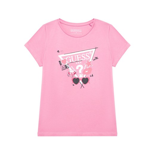 Guess T-Shirt J5YI00 K6YW4 Różowy Regular Fit ze sklepu MODIVO w kategorii Bluzki dziewczęce - zdjęcie 184580123
