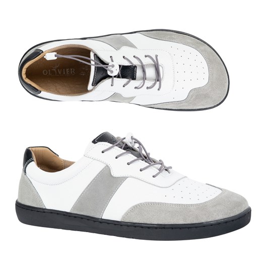 BUTY DAMSKIE BAREFOOT SKÓRA MINIMALISTYCZNE SZEROKIE ARIA białe z szarym 103MP ze sklepu butyolivier w kategorii Buty sportowe damskie - zdjęcie 184584601