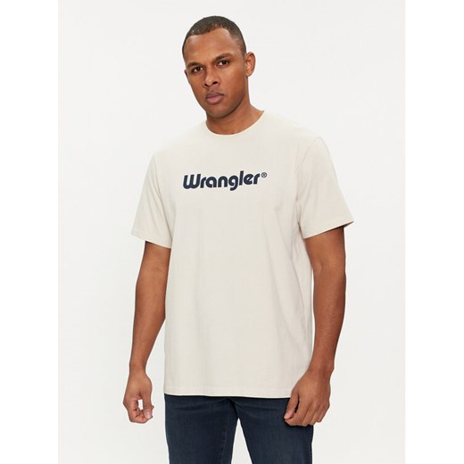 Wrangler T-Shirt Logo 112350523 Écru Regular Fit ze sklepu MODIVO w kategorii T-shirty męskie - zdjęcie 184584860
