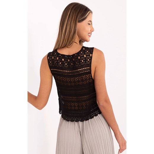 Czarny ażurowy top damski w stylu boho AT-BZ-2051C.33, Kolor czarny, Rozmiar S/M, FactoryPrice ze sklepu Primodo w kategorii Bluzki damskie - zdjęcie 184585504