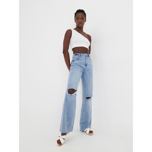 Sinsay - Crop top w prążki - kremowy Sinsay S okazja Sinsay