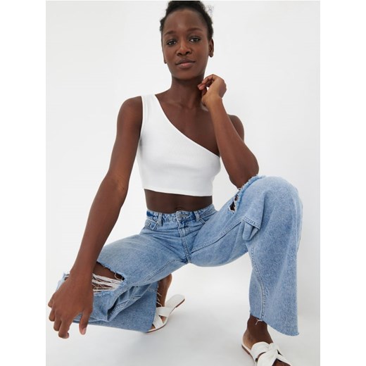 Sinsay - Crop top w prążki - kremowy Sinsay XS okazja Sinsay