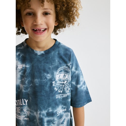 Reserved - T-shirt oversize z nadrukiem - granatowy ze sklepu Reserved w kategorii T-shirty chłopięce - zdjęcie 184598952