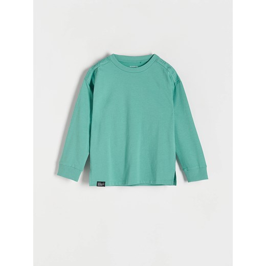 Reserved - Bawełniany longsleeve oversize - morski ze sklepu Reserved w kategorii T-shirty chłopięce - zdjęcie 184599212