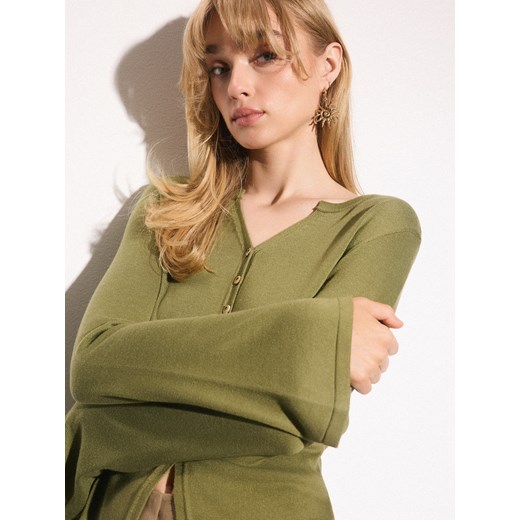 Mohito - Kardigan z bawełny bambusowej - oliwkowy Mohito S Mohito