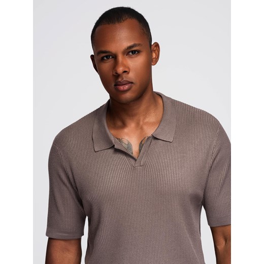 Męska koszulka polo bez guzików z otwartym kołnierzykiem – popielata V4 OM-POSS-0160 ze sklepu ombre w kategorii T-shirty męskie - zdjęcie 184602121