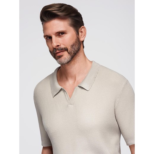 Koszulka męska polo bez guzików z otwartym kołnierzykiem – jasnoszara V3 OM-POSS-0160 ze sklepu ombre w kategorii T-shirty męskie - zdjęcie 184602130