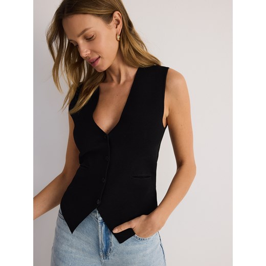 Reserved - Dzianinowa kamizelka z wiskozą - czarny ze sklepu Reserved w kategorii Kamizelki damskie - zdjęcie 184602240