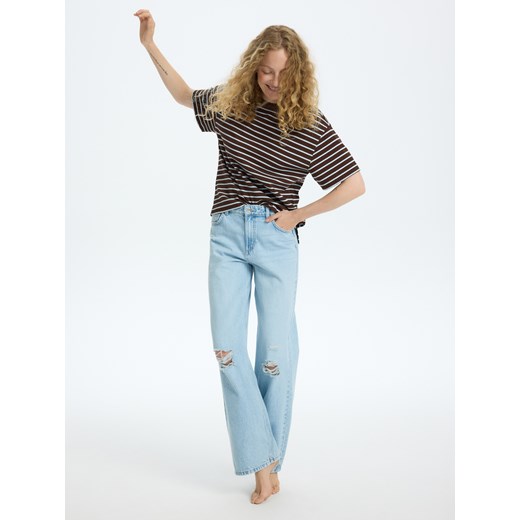 Reserved - Bawełniany t-shirt w paski - jasnoniebieski Reserved S Reserved