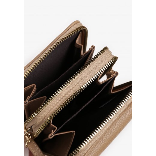 Ciemnobeżowa Dwukomorowa Torebka Portfel z Metalicznym Logo Reniffia ONE SIZE born2be.pl