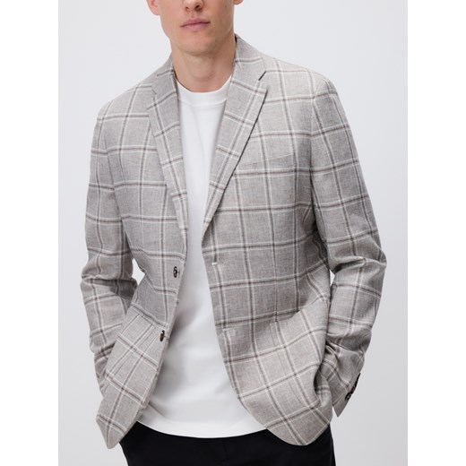 Reserved - Marynarka slim fit z lnem - beżowy ze sklepu Reserved w kategorii Marynarki męskie - zdjęcie 184603281